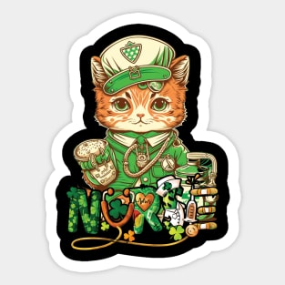 St Patricks Day Nurse Cat Leprechaun Lucky Green Proud Irish Sticker